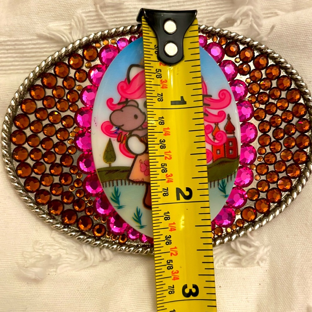 Vintage Tarina Tarantino Pink Head Hello Kitty Swarovski rhinestone belt buckle - Picture 11 of 12